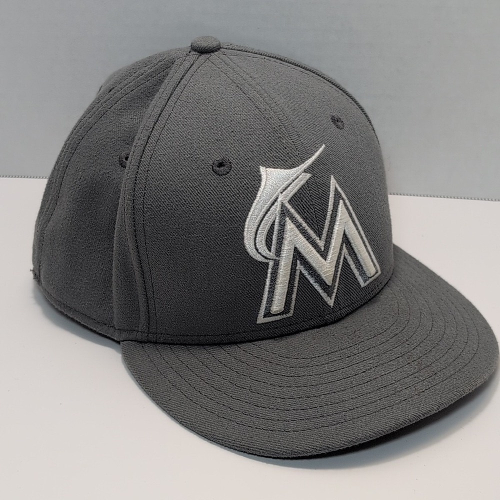 Miami Marlins New Era‎ 59FIFTY Gray Basebat Players Hat Men's 7 5/8 Cap Florida - Picture 3 of 6
